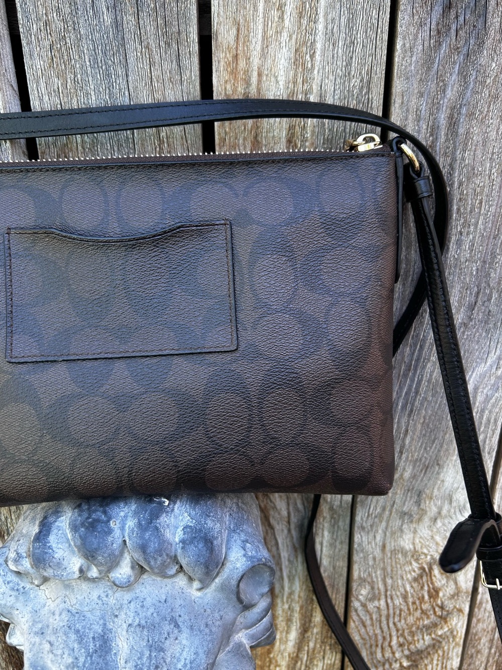 Coach Signature East West Pop Crossbody Bag Coated Canvas Brown Black - Picture 10 of 16